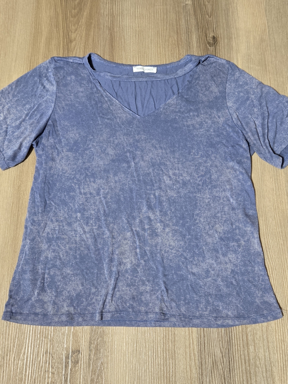 Honey Punch Washed Blue V-Neck Short Sleeve Tee